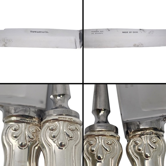 Tiffany & Co Shell & Thread Sterling Silver Handle 2pc Carving Set w/Mono #18255 - Picture 8 of 9